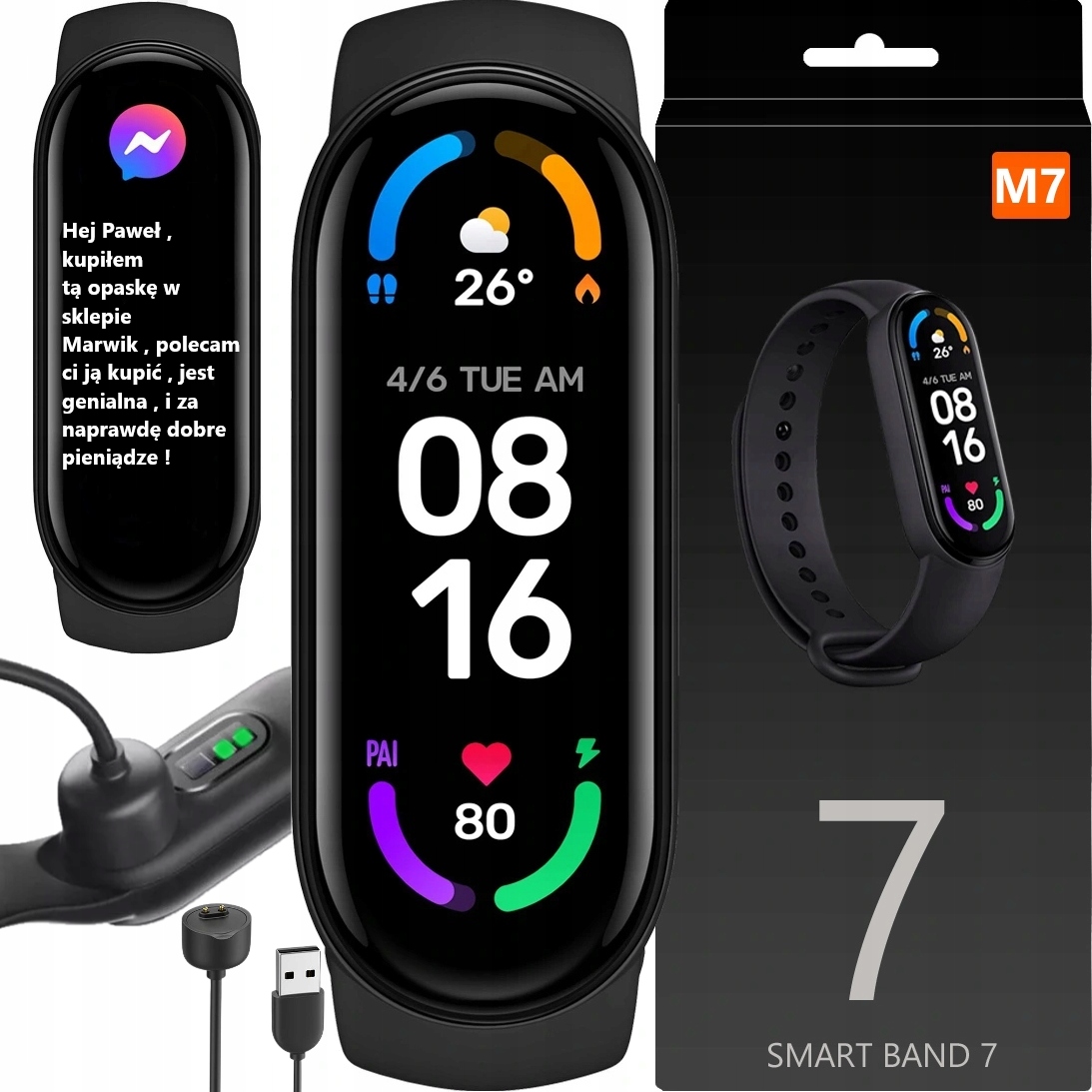 SMARTBAND M7 čierny + magnetická nabíjačka pre Smartband M4 M5 M6 M7 M8 športový náramok